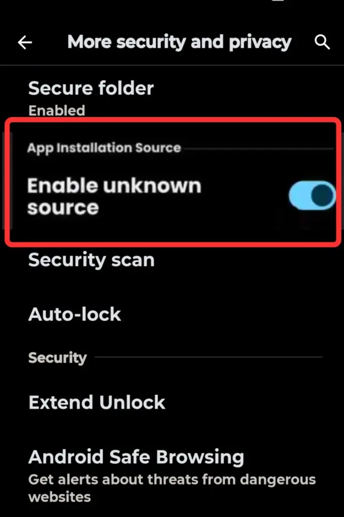 Enable Install Unknown Apps Options
